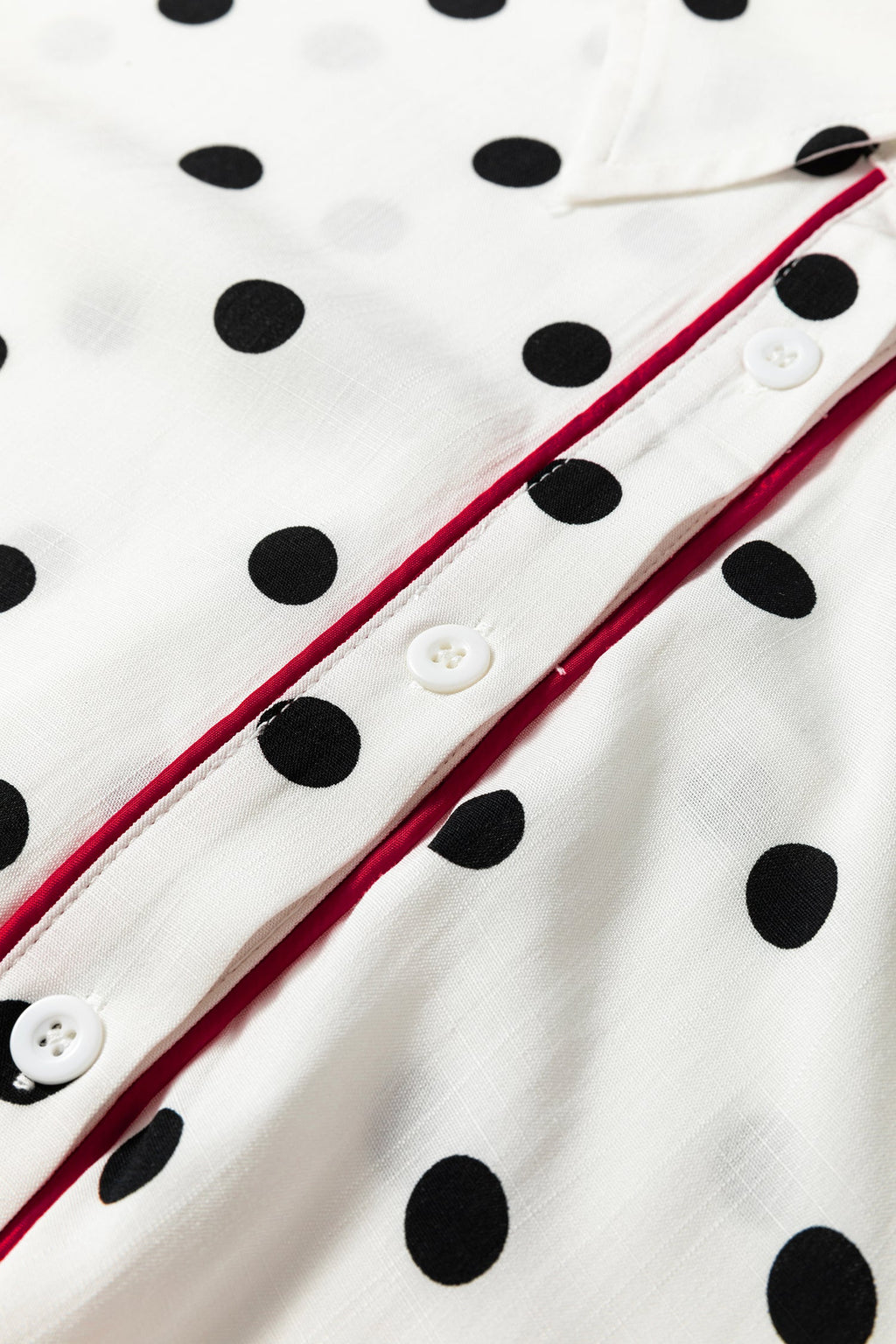 White Polka Dot Contrast Piping Elegant Shirt