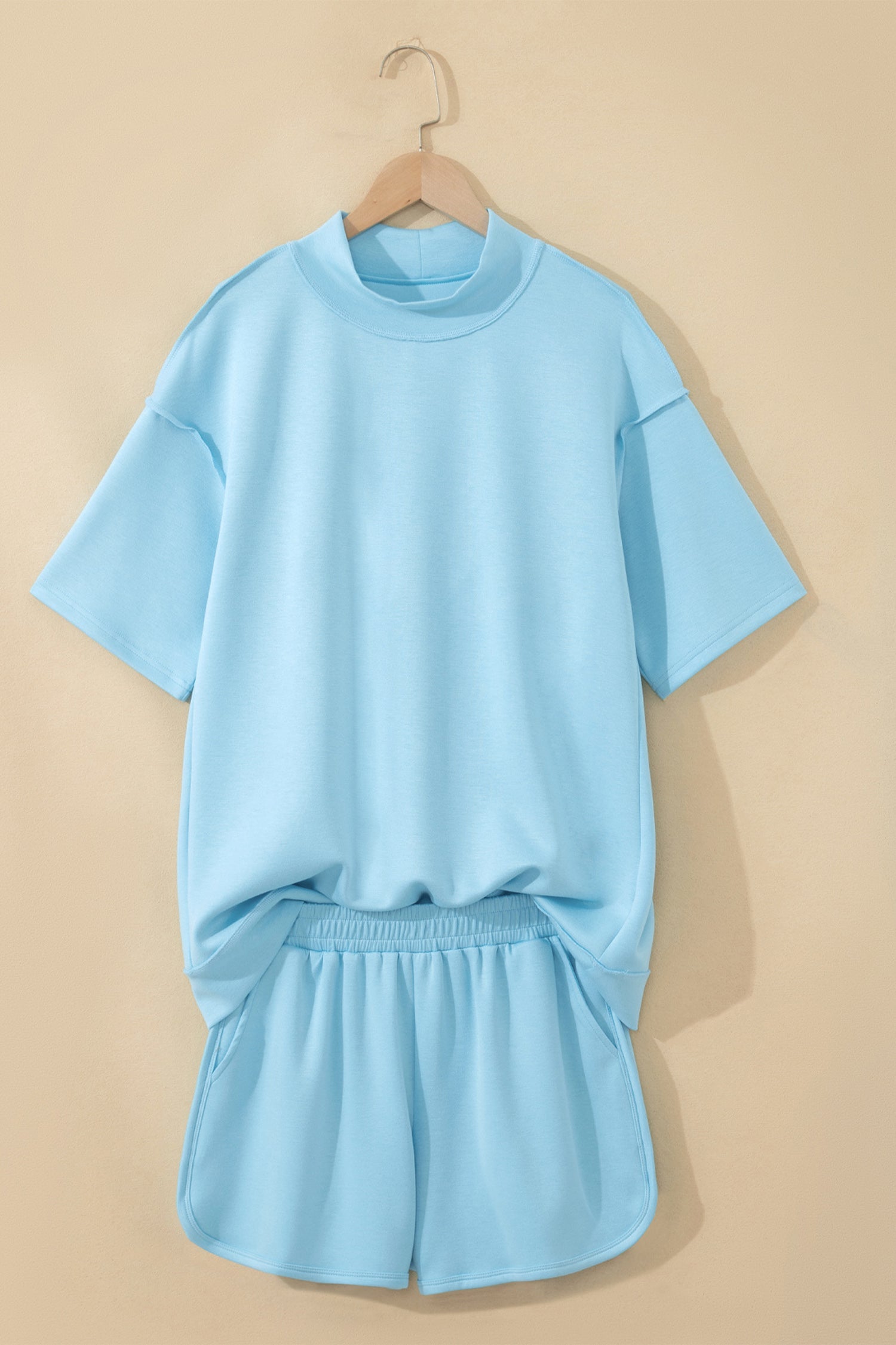 Sasha Seam Mock Neck Oversize Tee and Athletic Shorts Set