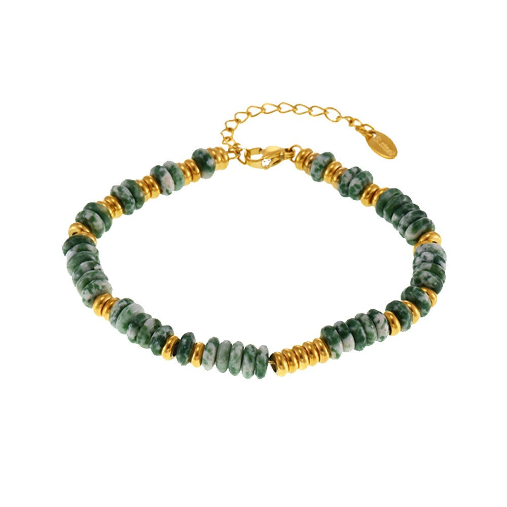 18K gold round beads with gemstone design high-end bracelet