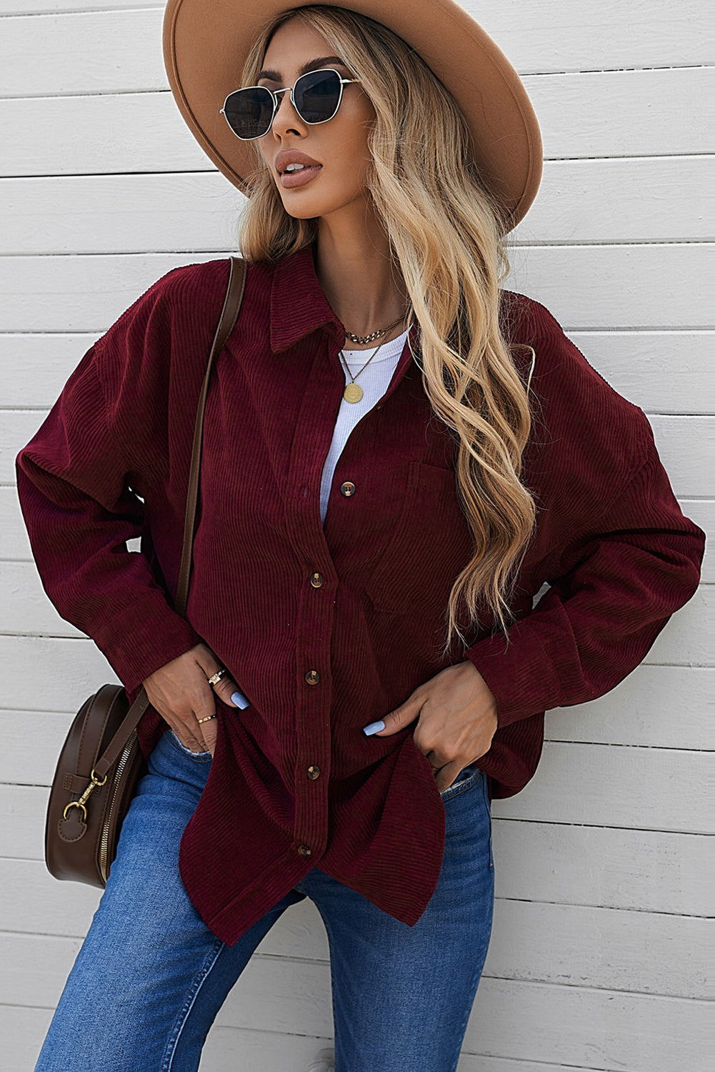 Pink Corduroy Button Pocket Shirt