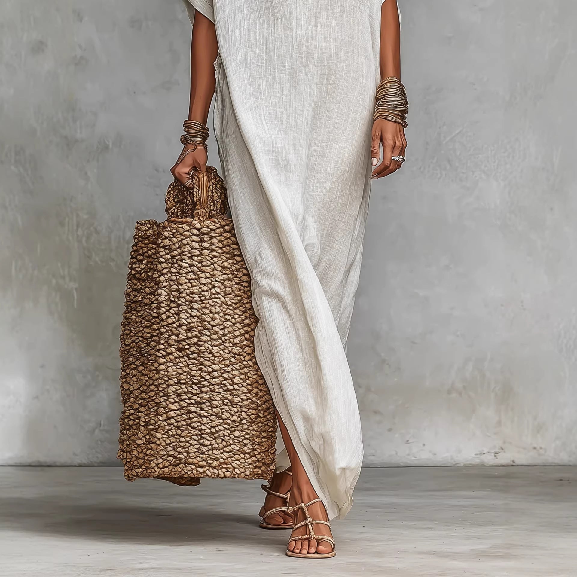 Women's Loose Fit Batwing Sleeve Maxi Dress in Solid White - Image 4