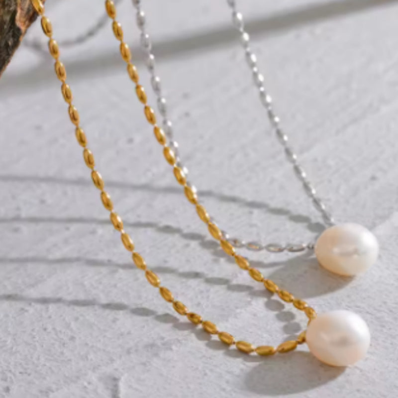 Natural Pearl Beads Chic Exquisite Necklace Thin Chain Stainless Steel Minimalist Charm Collar Jewelry Women