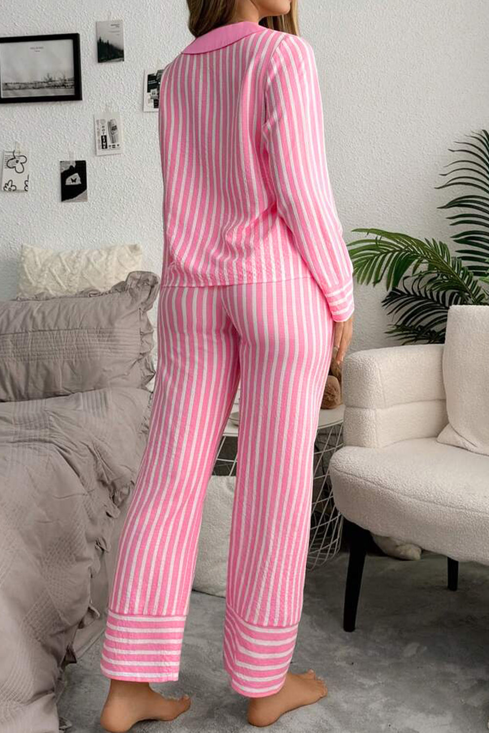 Adora Pink Striped Peter Pan Collar Pajama Set