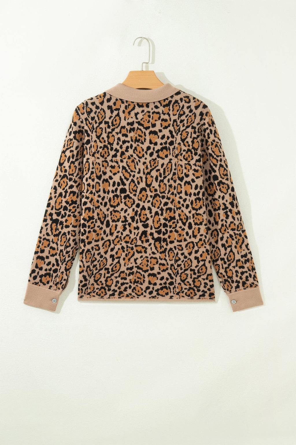 Leopard Contrast Collared Button Front Cardigan