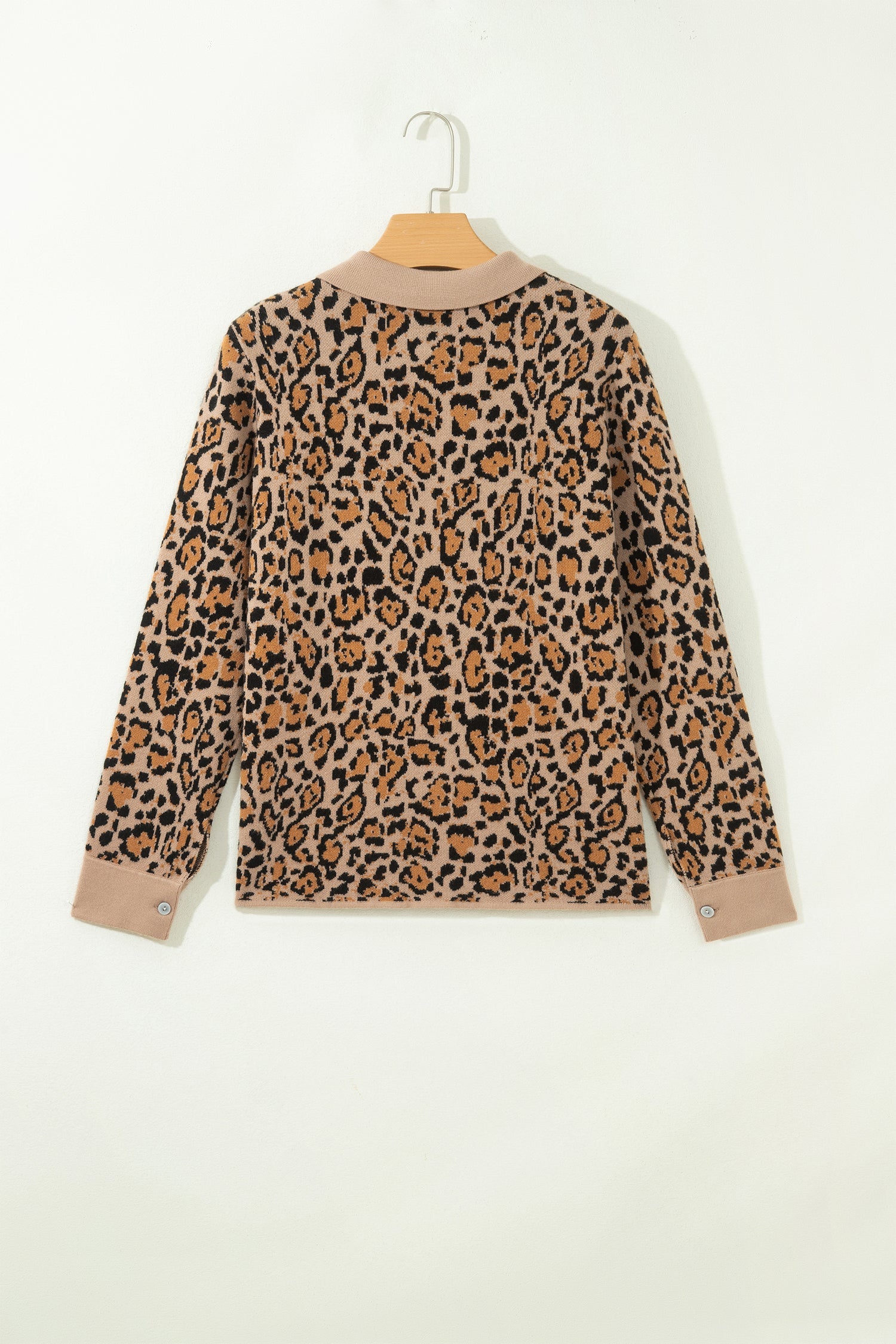 Leopard Contrast Collared Button Front Cardigan