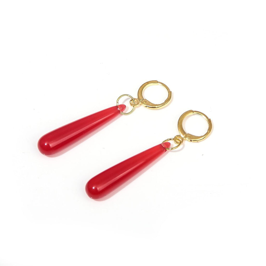 Red Water Drop Resin Pendant Earrings