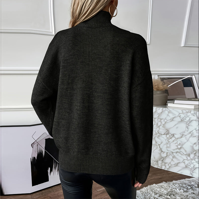 Women's Off-Shoulder Turtleneck Long Sleeve Knit Sweater - Image 3