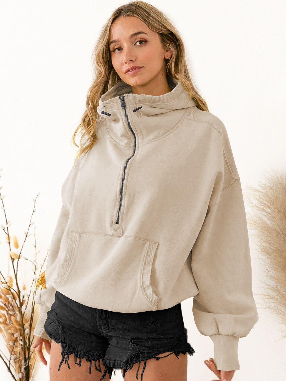 Women's Quarter Zip Stand Collar Pullover Hoodie - Image 2