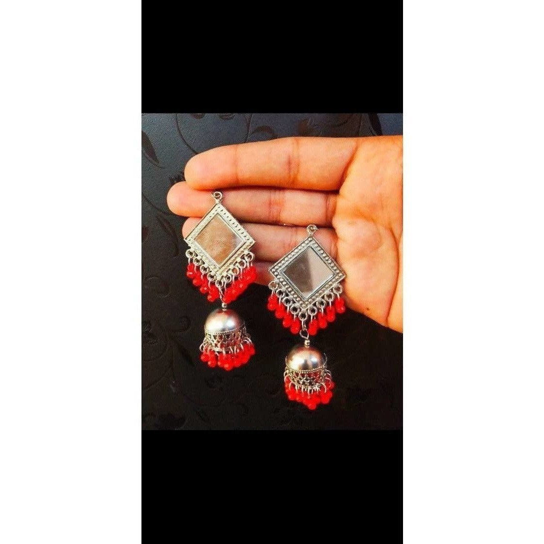 Muskan Fancy Mirror Work Smart Orange Earrings with intricate mirror detailing