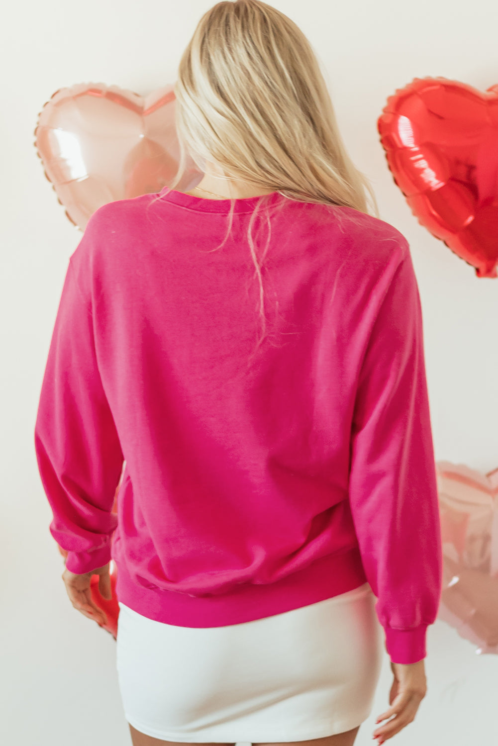 Whitley Hot Pink Sweatshirt with Cow Print and Sequin Heart - Image 2