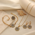 Turkish Evil Eye Flower Jewelry Set with Gold-Tone Enamel Accents