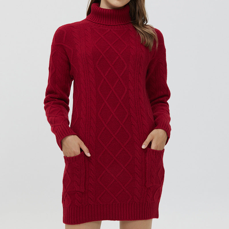 Mid-length Woolen Sweater Dress for Women