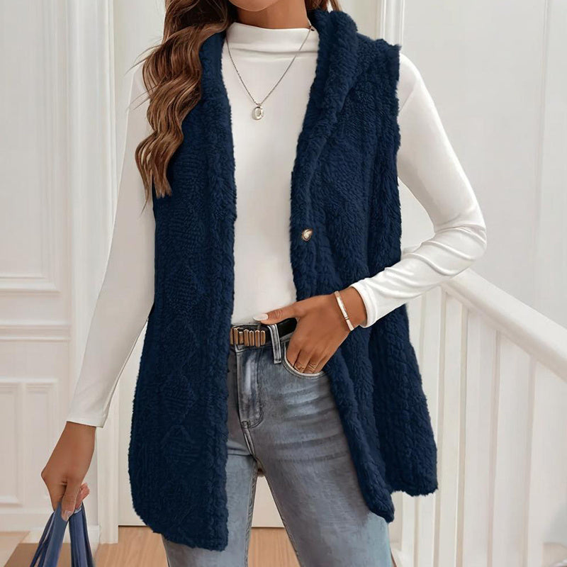 Women's Textured Sleeveless Hooded Vest Button Front Layer - Image 9