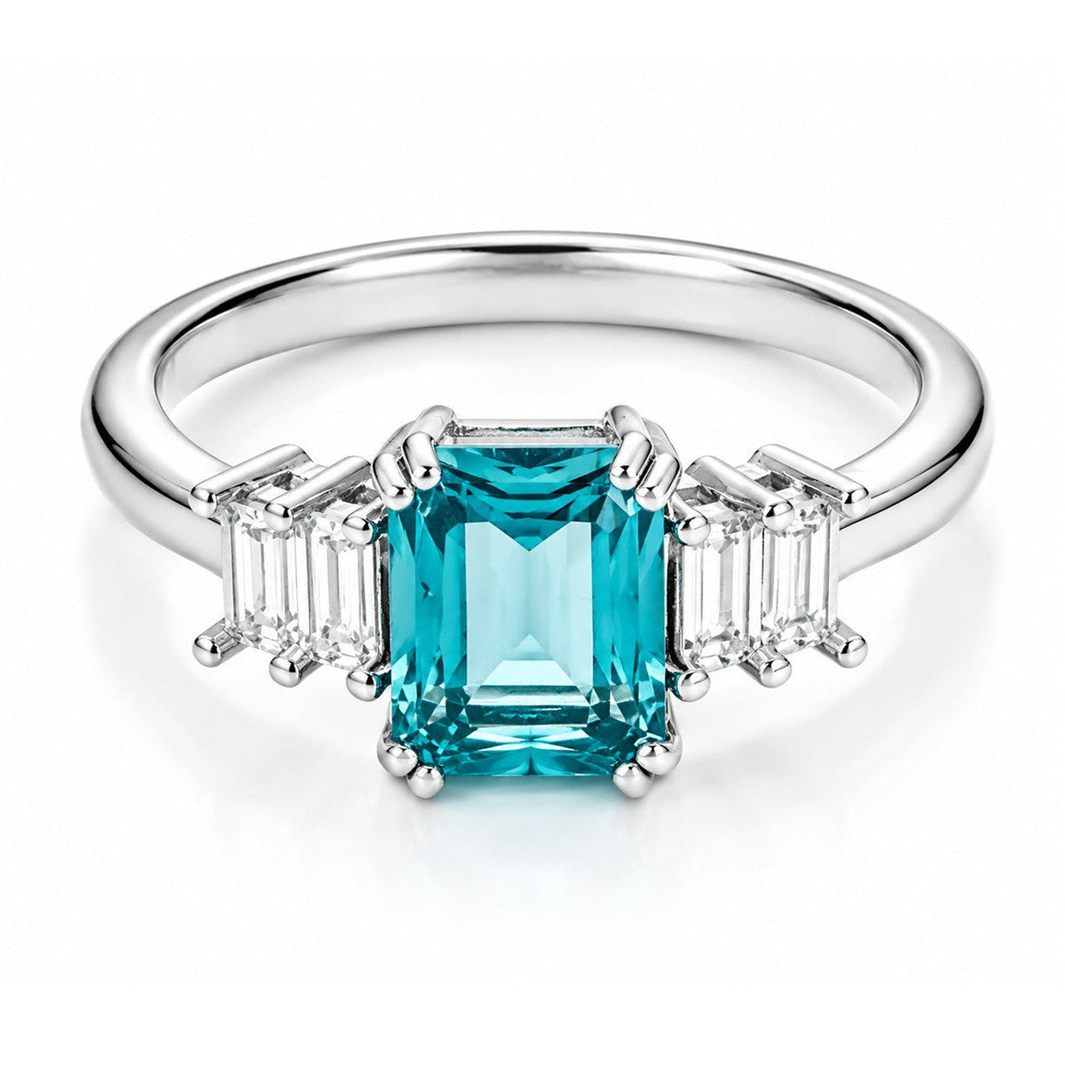 Copper Inlaid Simulated Sea Blue Zircon Ring For Women, Elegant Fashion Wedding Engagement Statement Ring