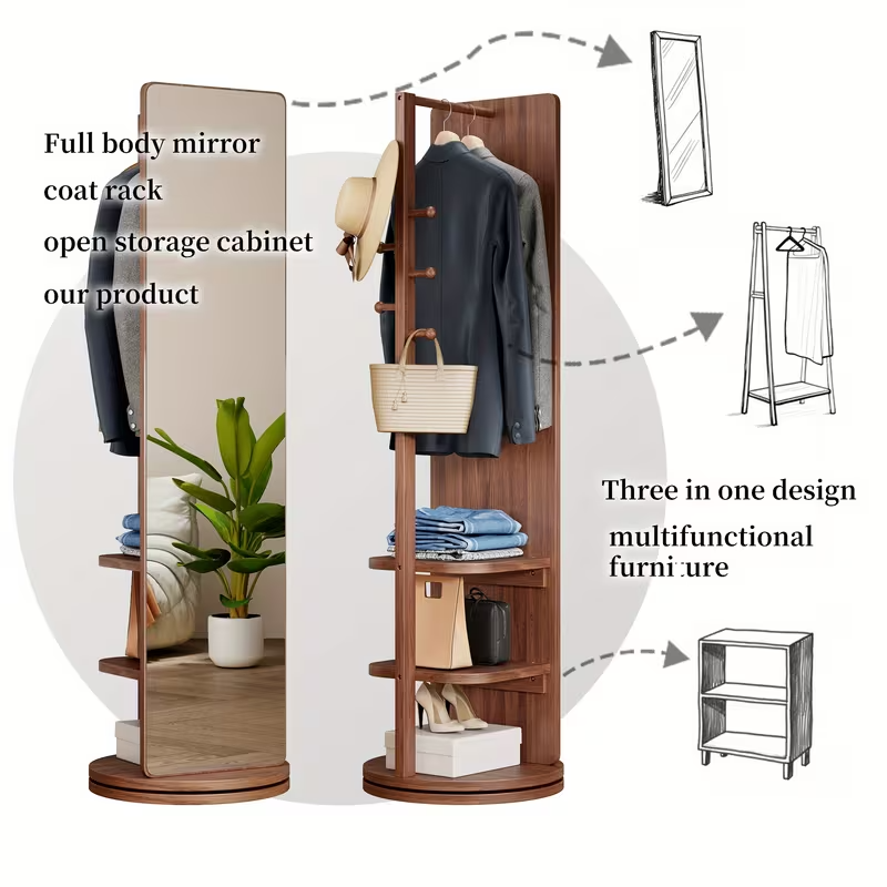 Full-Length Mirror with Coat Rack