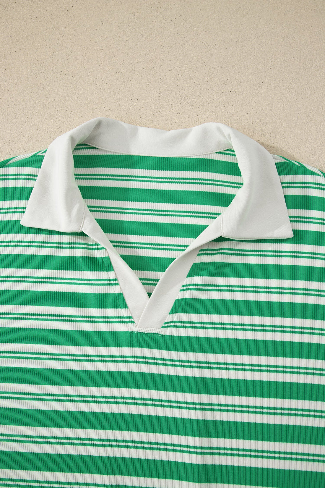 Stripe Collared V-Neck Midi Dress Short Sleeve Shift Dress