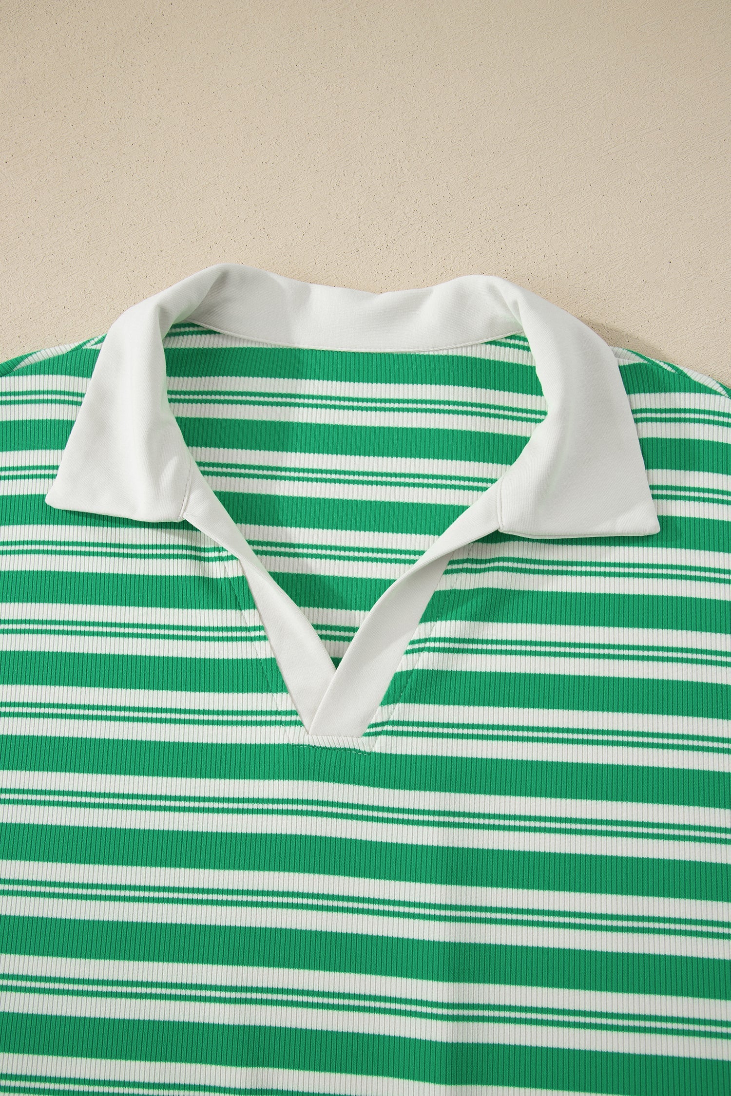 Stripe Collared V-Neck Midi Dress Short Sleeve Shift Dress