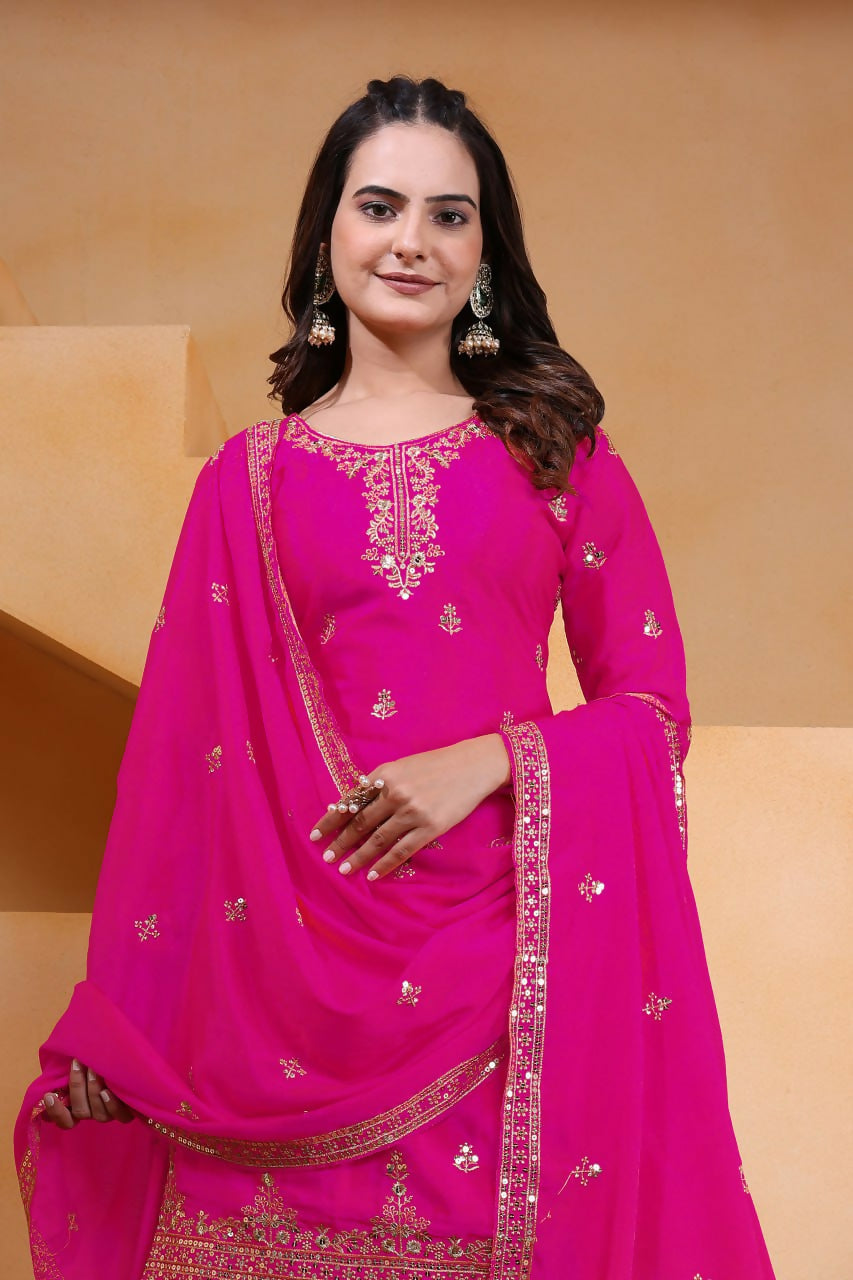 Pink Silk Embroidered Sharara Set for Festive Occasions
