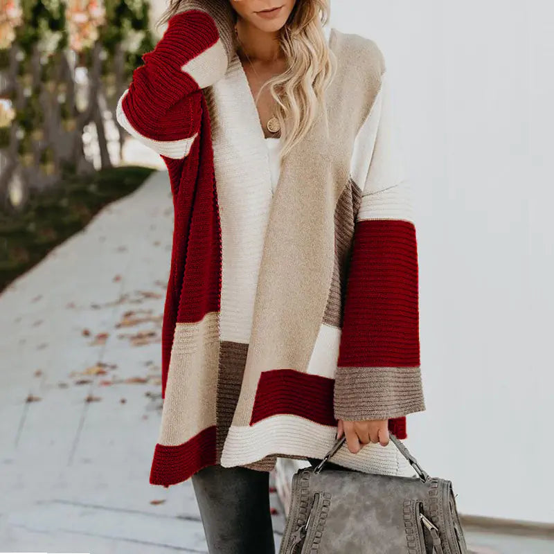 Women's Geometric Color Block Cardigan Long Sleeve Knit Sweater - Image 17