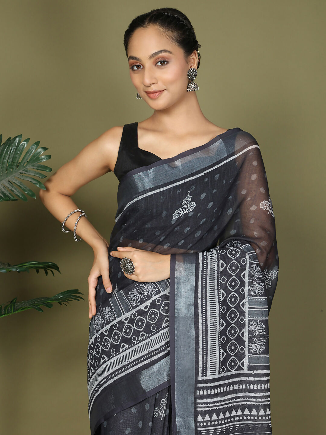 Black Cotton Saree with Matching Blouse
