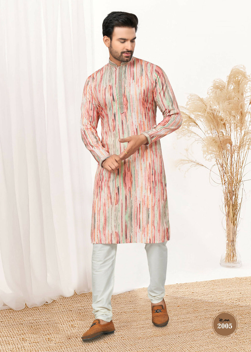 Toddler wearing a colorful printed cotton kurta pyjama set