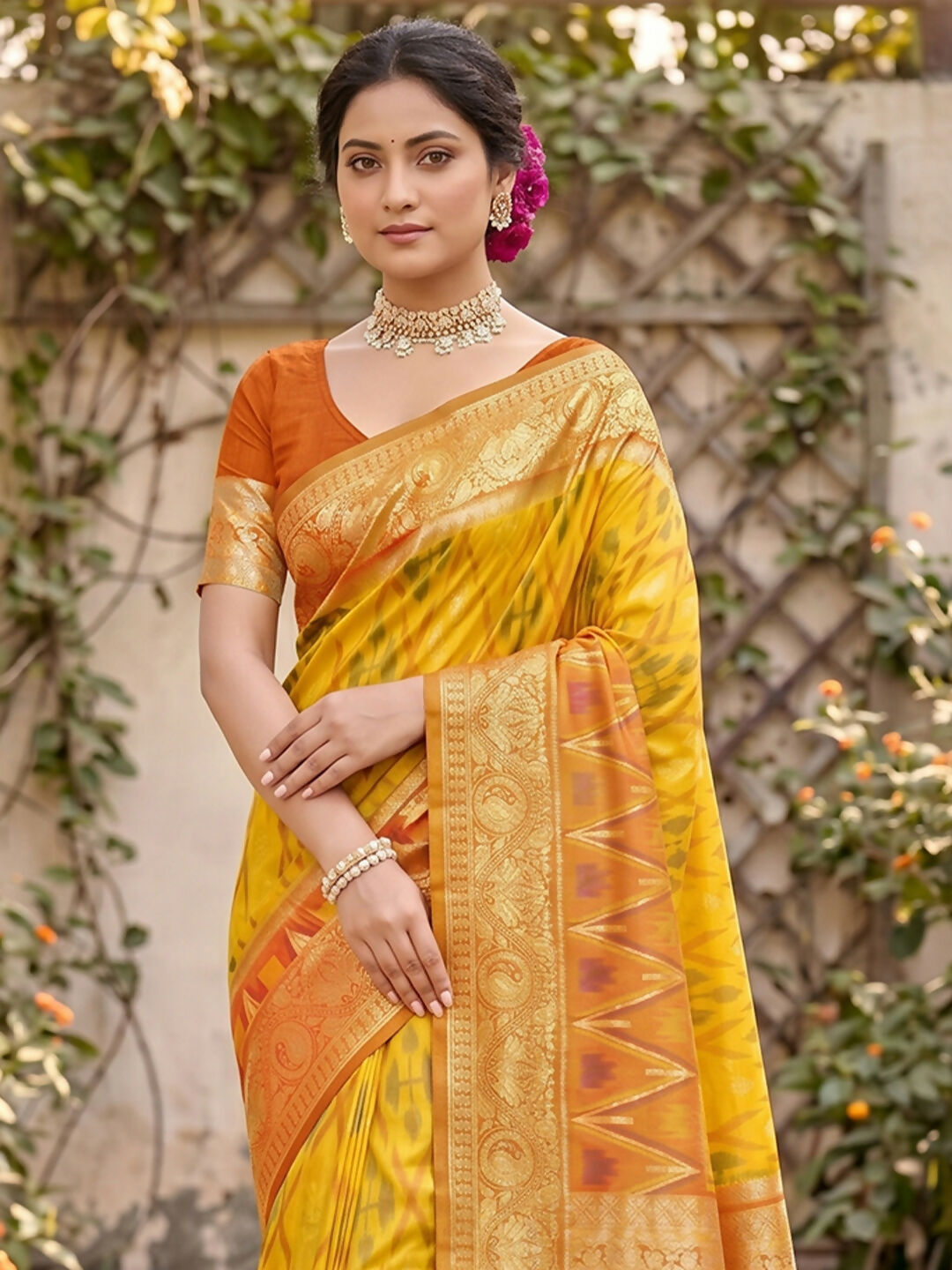 Yellow Soft Silk Saree with Coordinating Blouse Piece