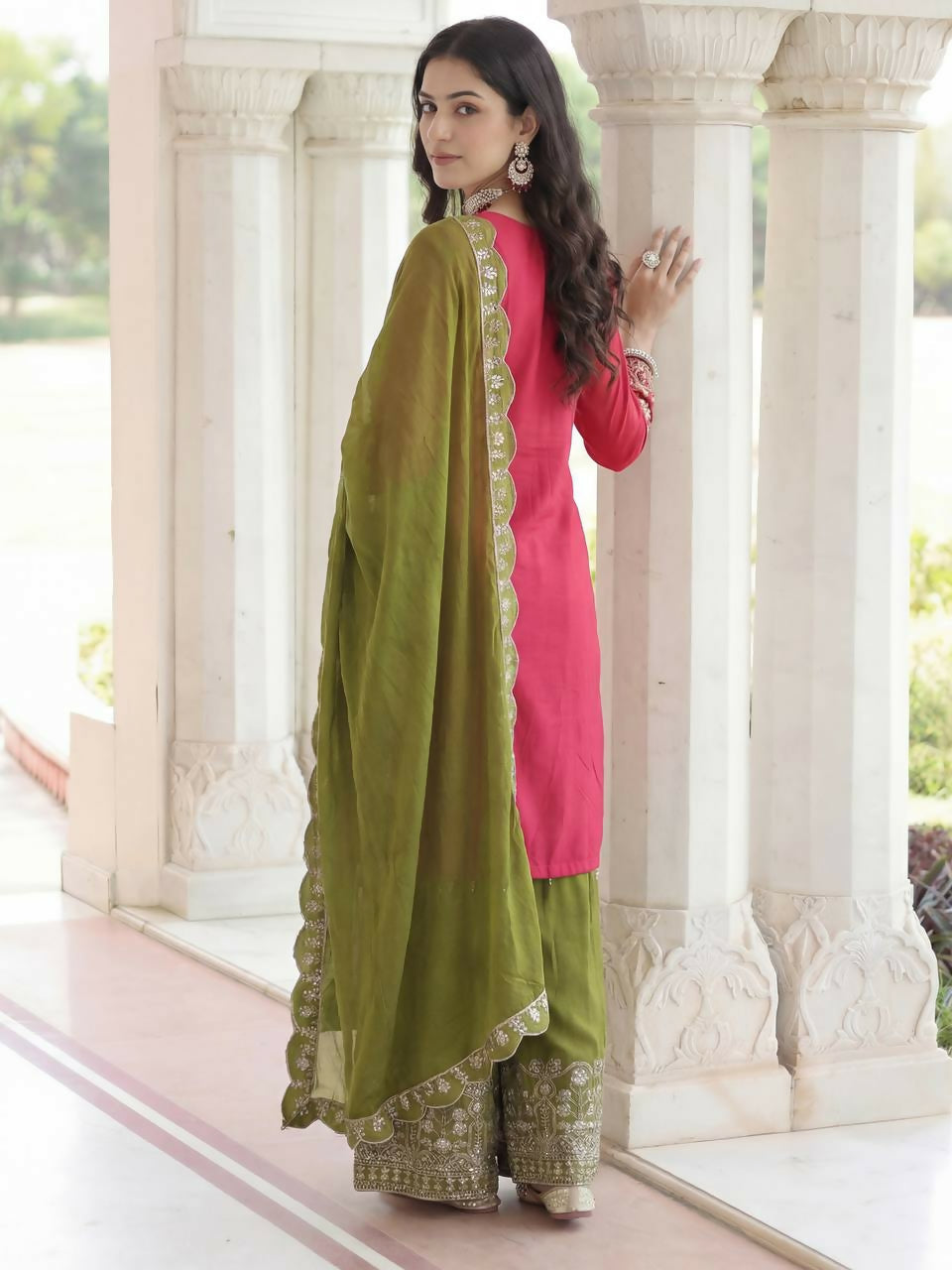 Pink Silk Embroidered Sharara Set with Stitched Kurti