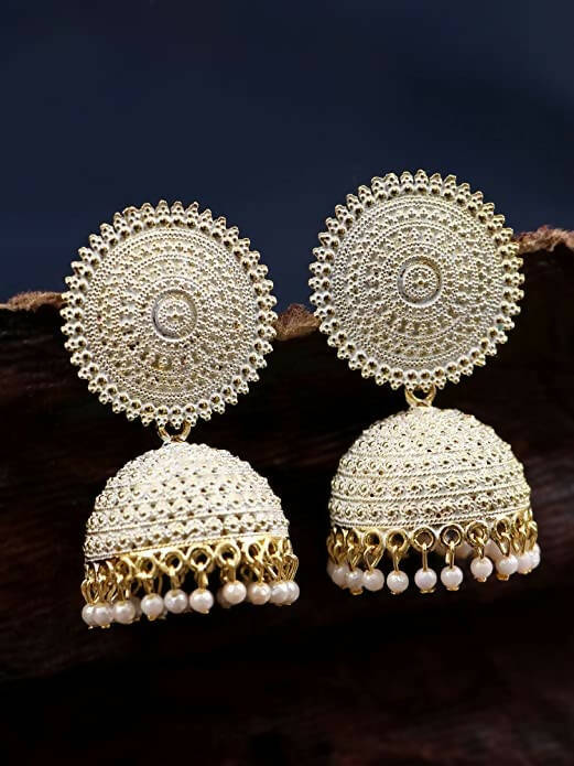 White Meenakari Jhumkas with Gold-Polish for Little Girls