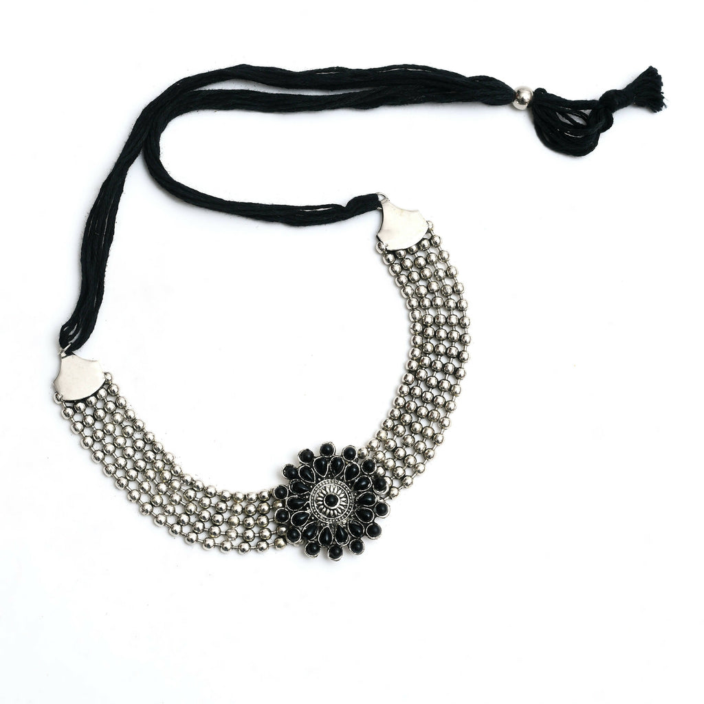 Silver-Plated Kundan Choker with Black Accents for Women