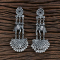 Vintage-inspired silver and black oxidised earrings with intricate detailing