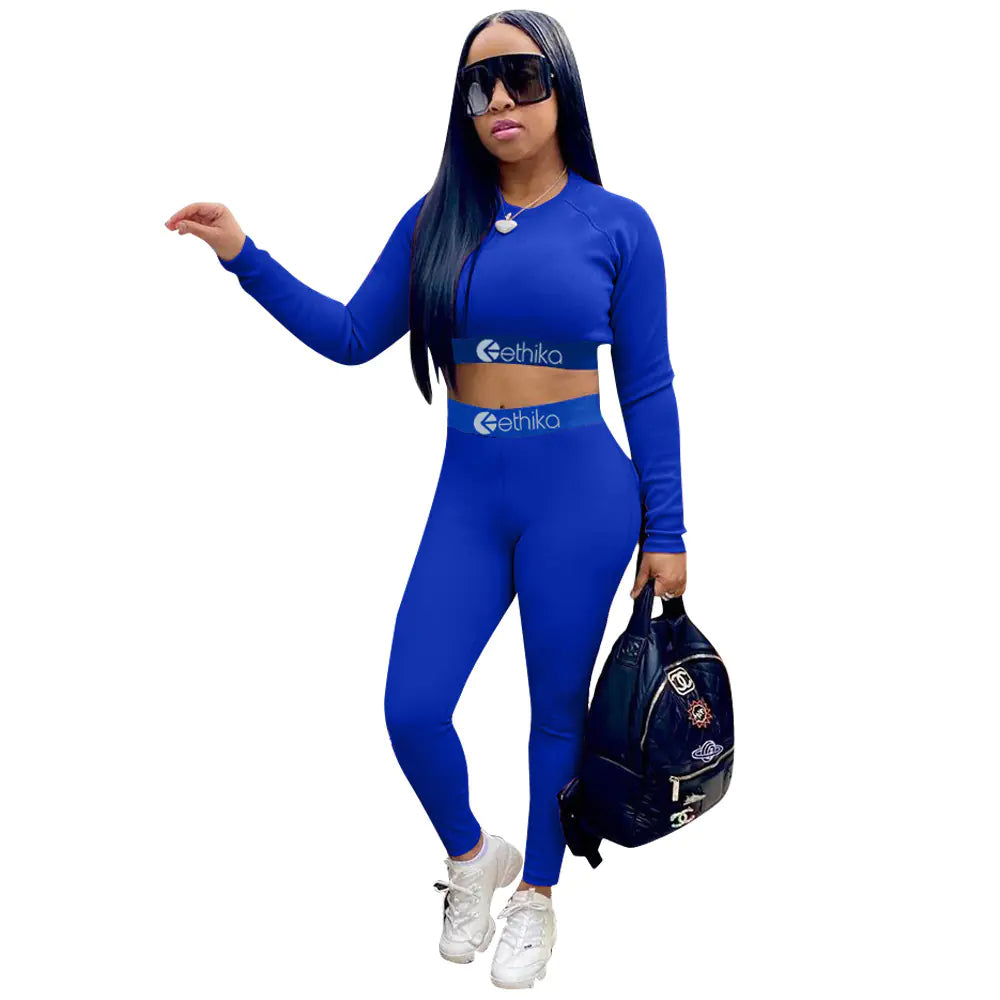 Women's Ribbed Long Sleeve Crop Top and Legging Sports Set - Image 11