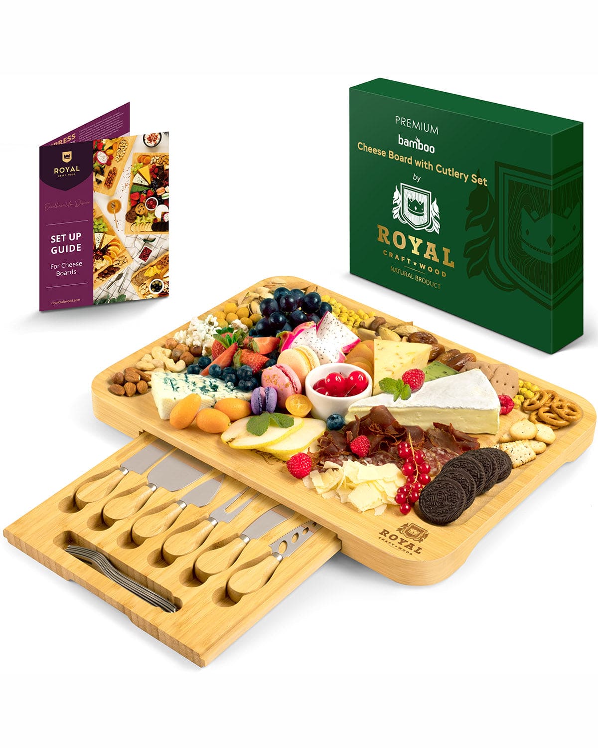 XXL Bamboo Cheese Board with Integrated Cutlery Serving Set - Image 8