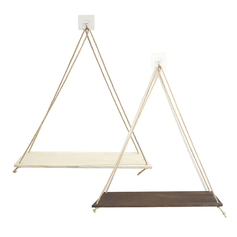Wall-Mounted Wooden Shelf with Decorative Rope Planter