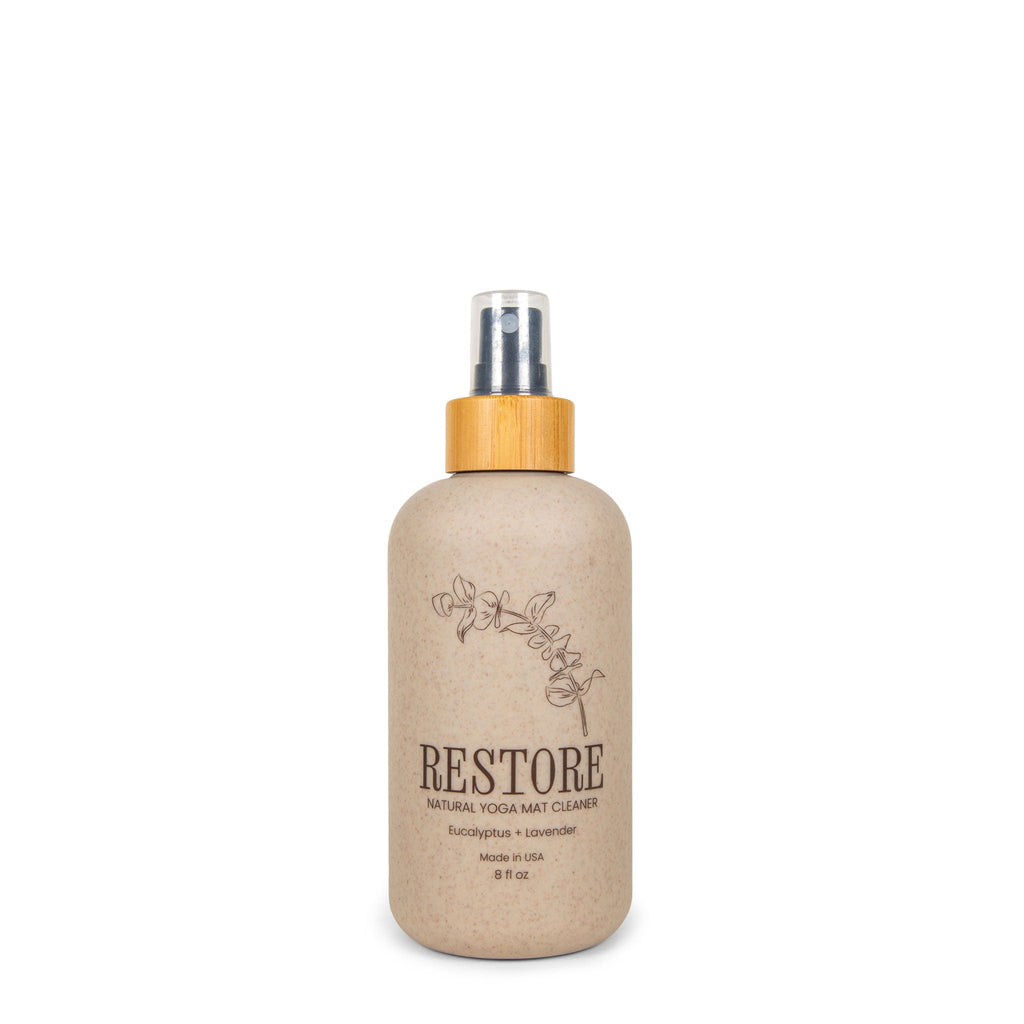 8oz wheat straw bottle of natural yoga mat cleaner, beige and brown aesthetic
