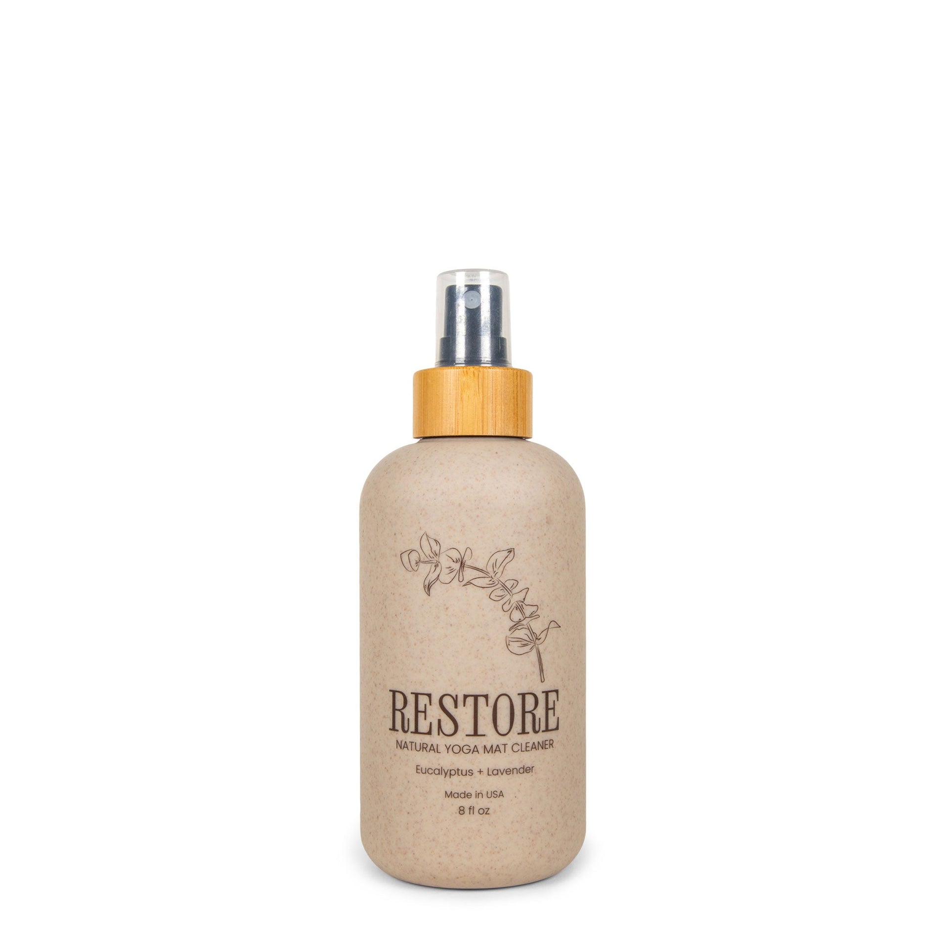 8oz wheat straw bottle of natural yoga mat cleaner, beige and brown aesthetic