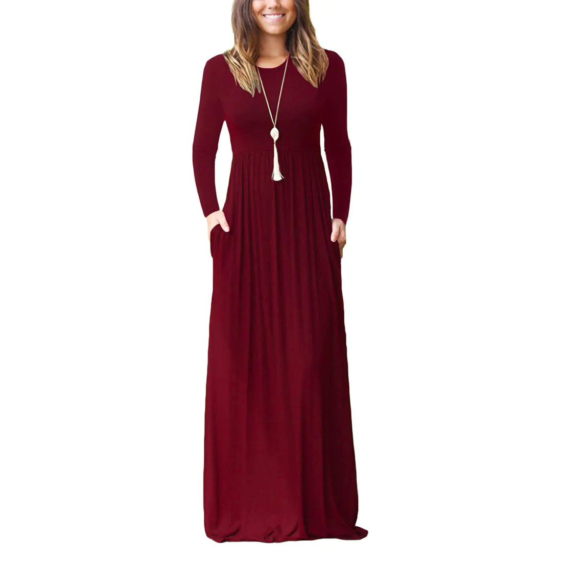 Women's Long Sleeve Maxi Dress with Elastic Waist and Pockets - Image 29