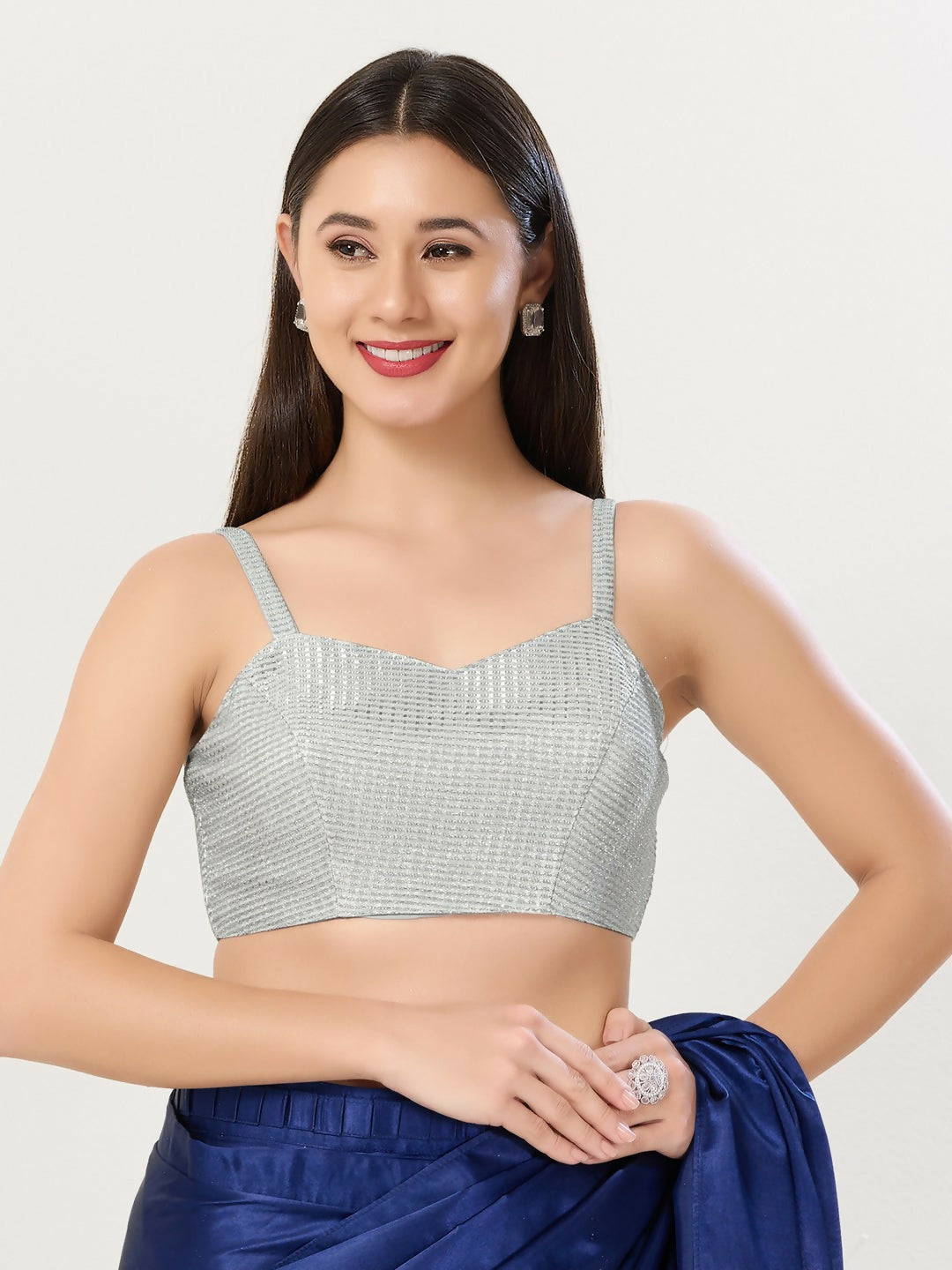 Silver polyester stitched blouse for a modern look