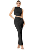 Verdusa Womens Two Piece Sets Mock Neck Sleeveless Going Out Tops and Maxi Skirt Set Going Out Outfits Black Medium