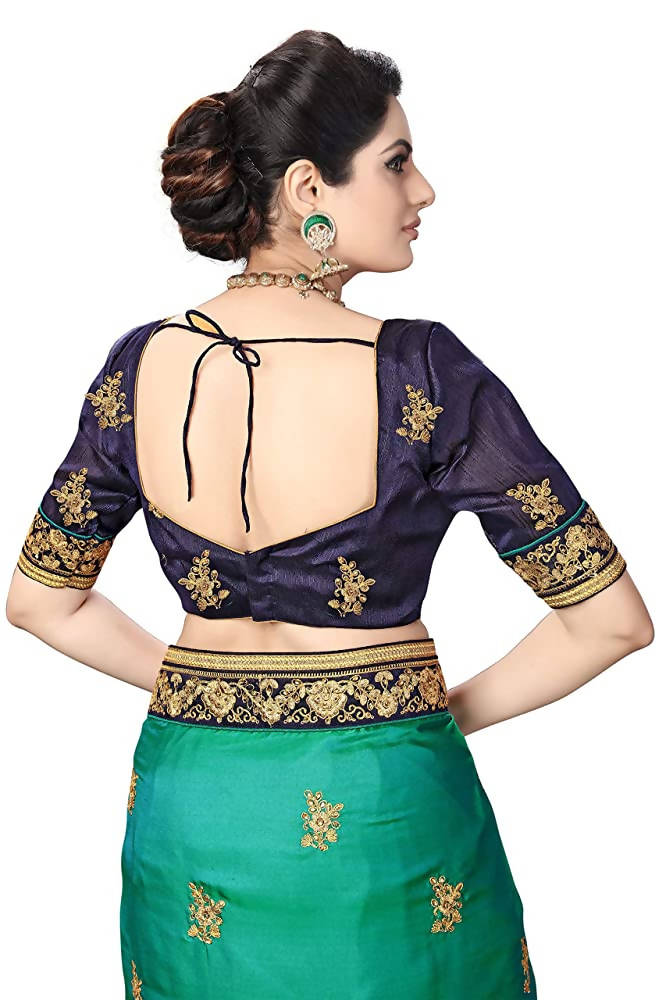 Blue Barfi Silk Saree with Heavy Lace Embroidery