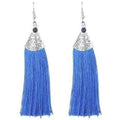 Handmade blue tassel long drop earrings for traditional Indian fashion