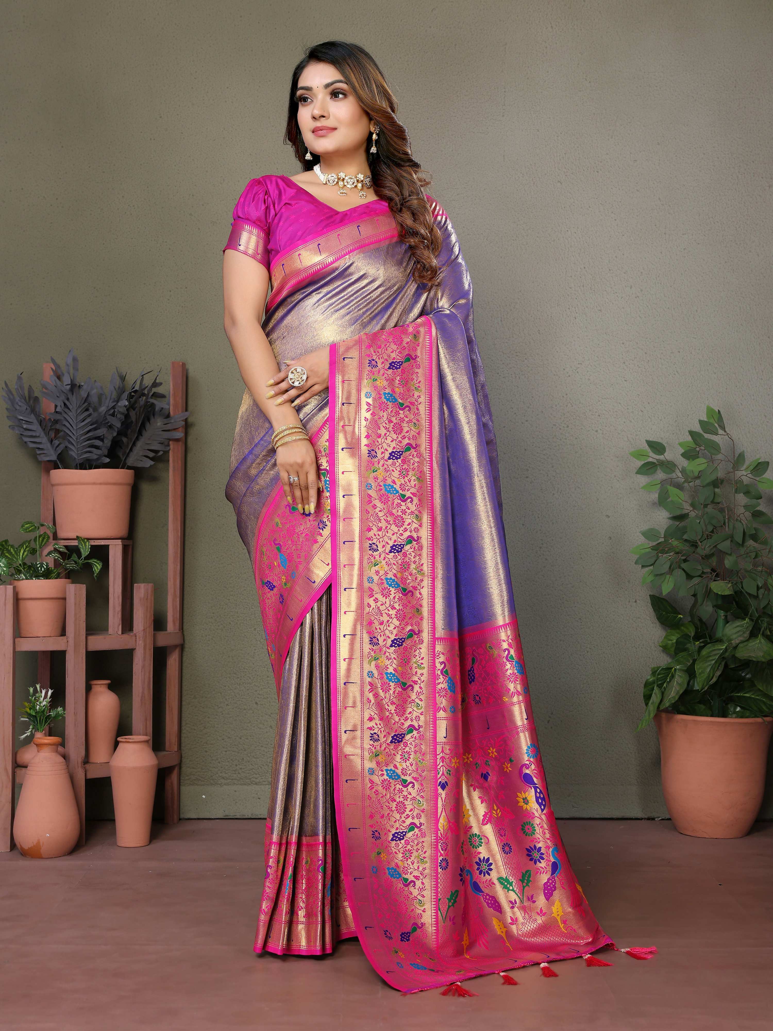 Purple Tissue Silk saree with traditional Paithani weaving
