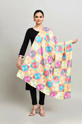 Multi-color cotton Phulkari dupatta with geometric embroidery and traditional Indian design