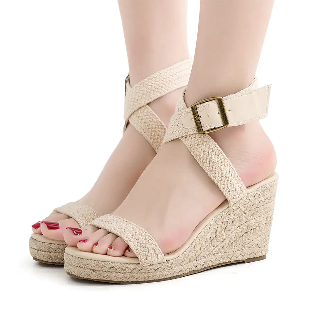 Ladies Hand-Woven Wedge Heel Platform Sandals