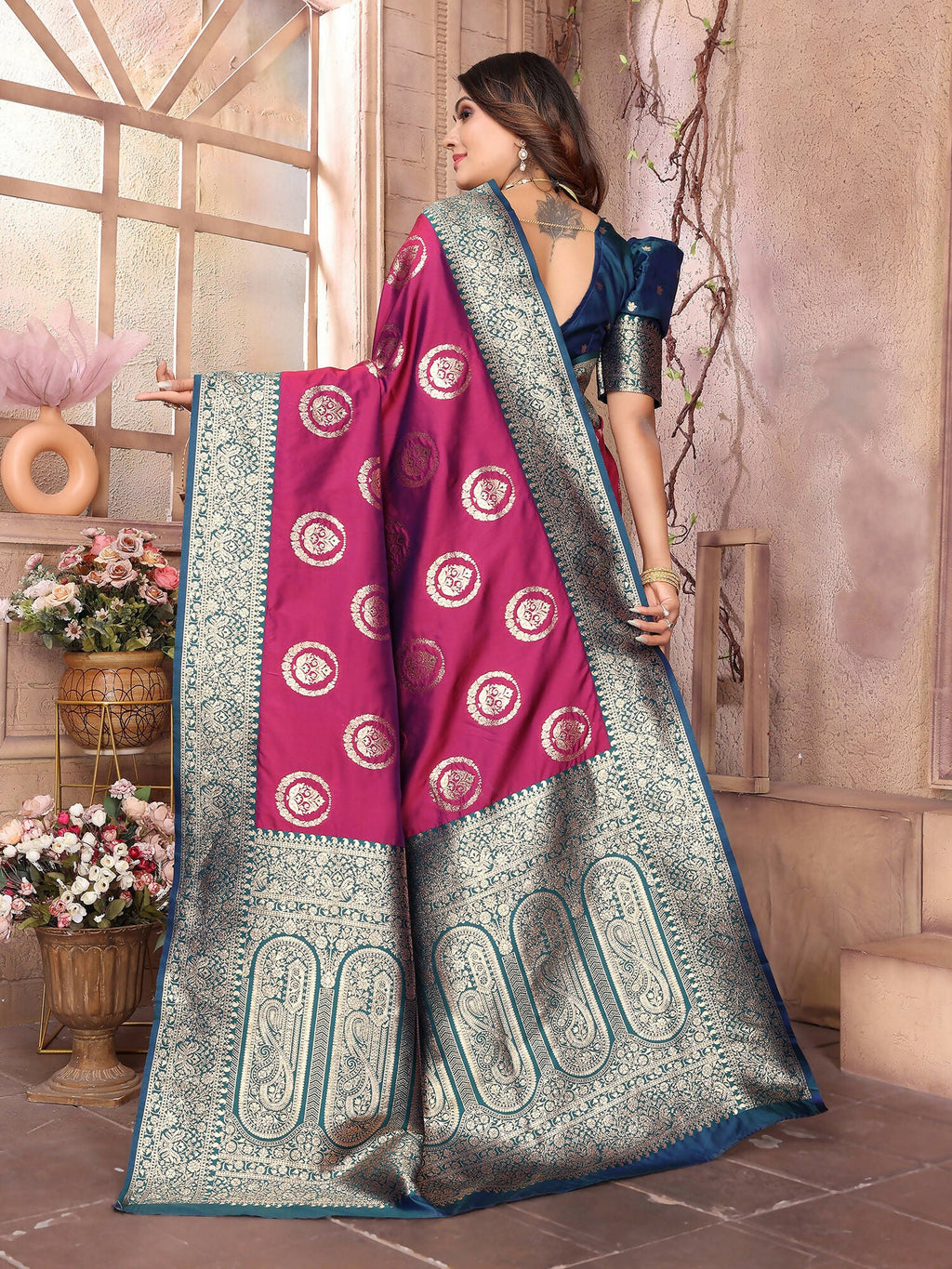 Magenta Banarasi Soft Silk Woven Saree for Weddings