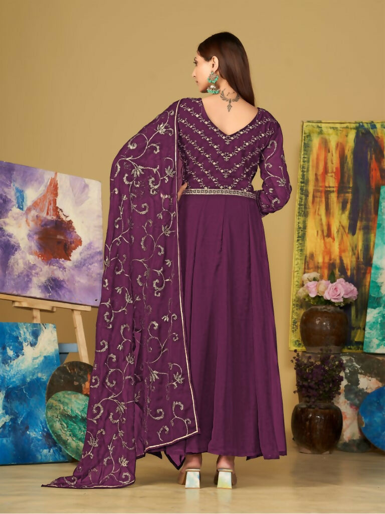 Purple Georgette Embroidered Anarkali Kurta Pant Set