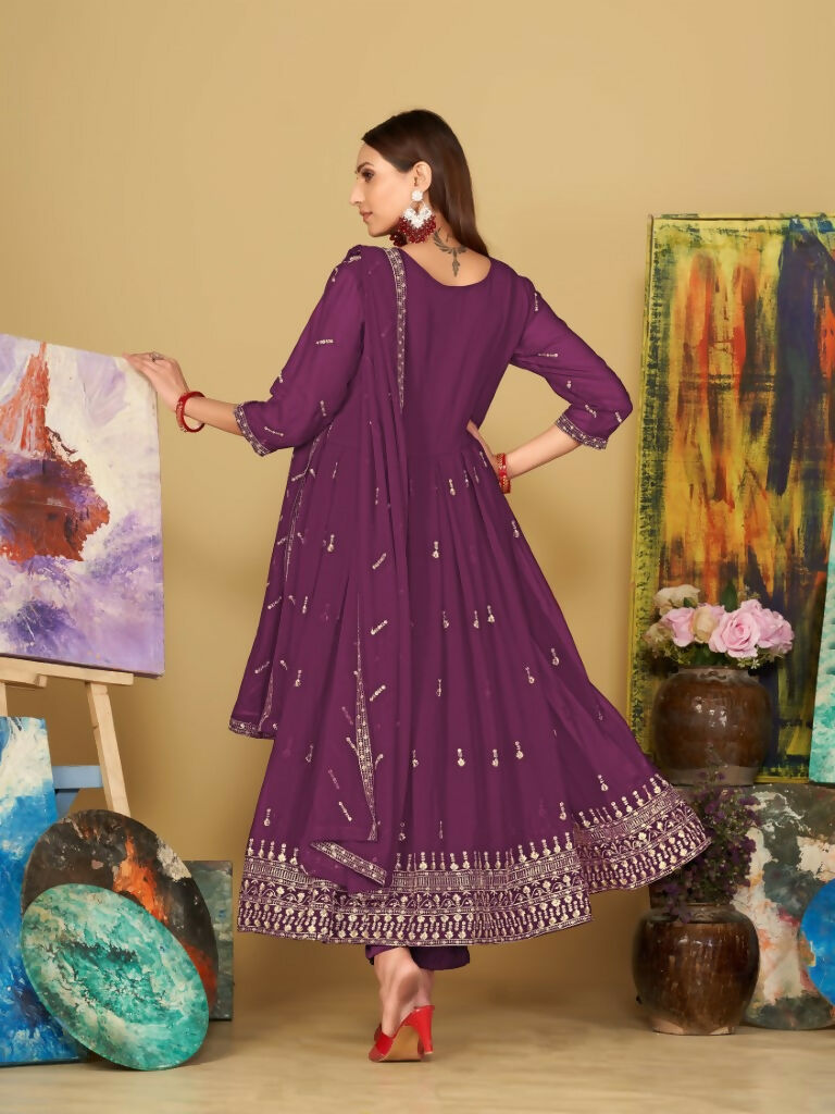 Purple Georgette Embroidered Anarkali Kurta Pant Set