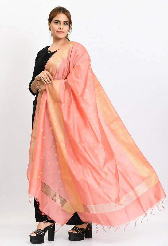 Baby Pink Banarsi Silk Woven Dupatta for Traditional Occasions