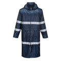 Portwest F438 Mens Waterproof Raincoat - Reflective Long Rain Jacket with Hood and Pockets Navy Large