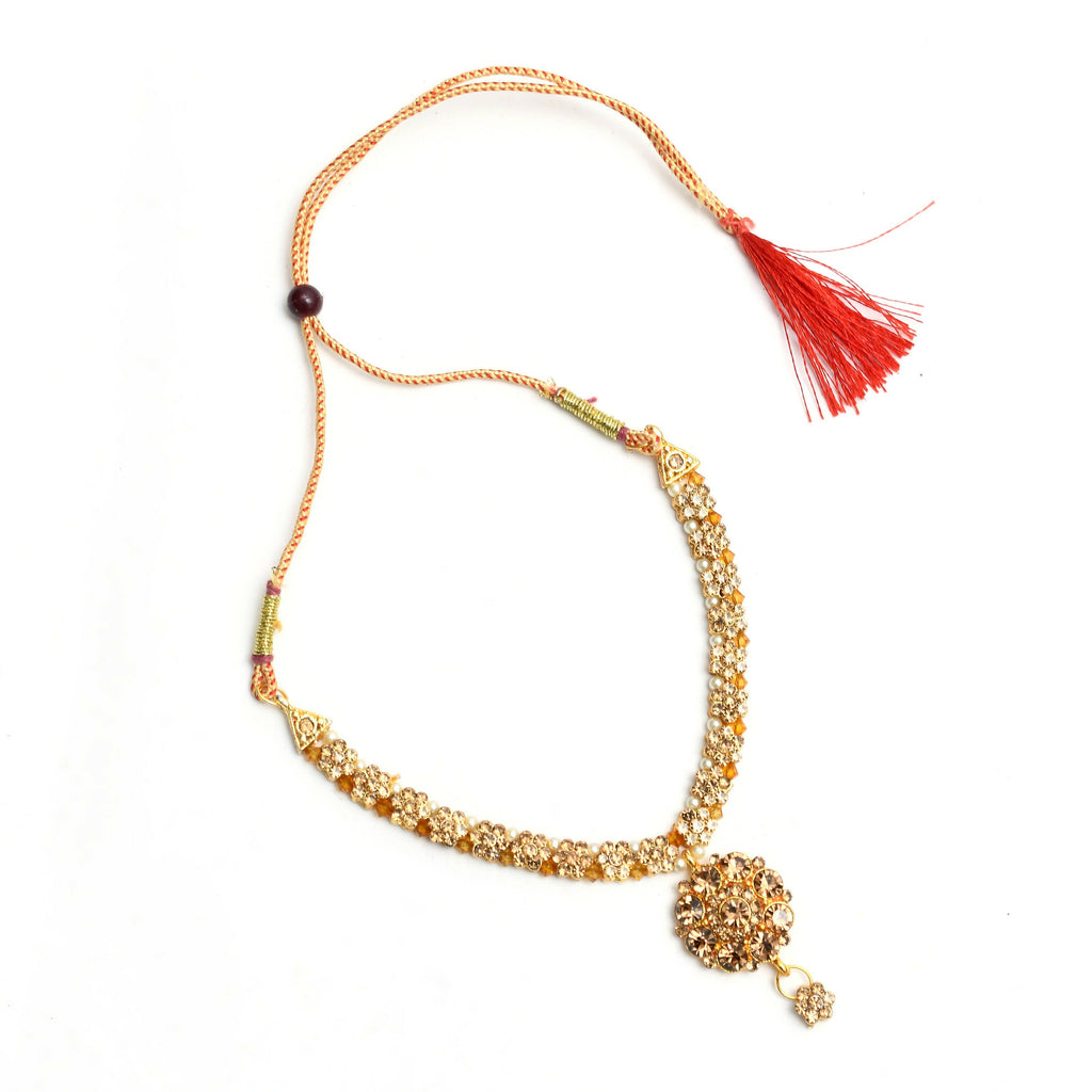 Golden Kamal Floral Stone Choker Necklace - Elegant Statement Jewelry