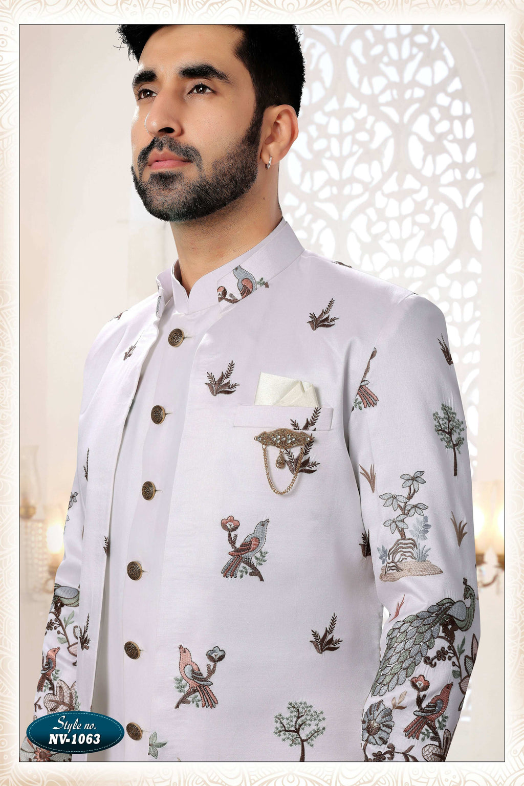 Men's White Straight Silk Kurta Set with Thread and Sequence Work
